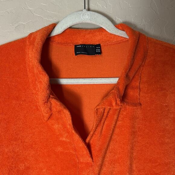 ASOS DESIGN Curve towelling mini polo dress in ruby orange. Terry cloth dress - Picture 4 of 7